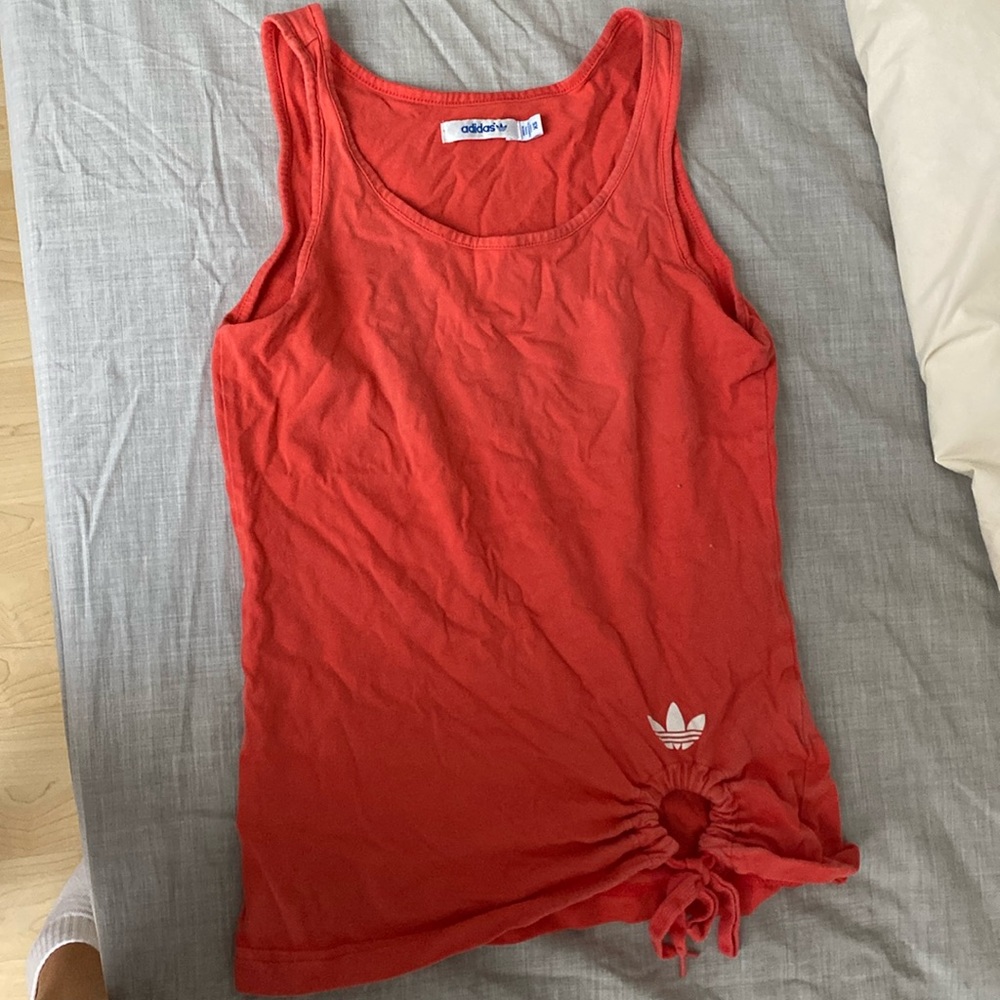 Adidas red tank with tie